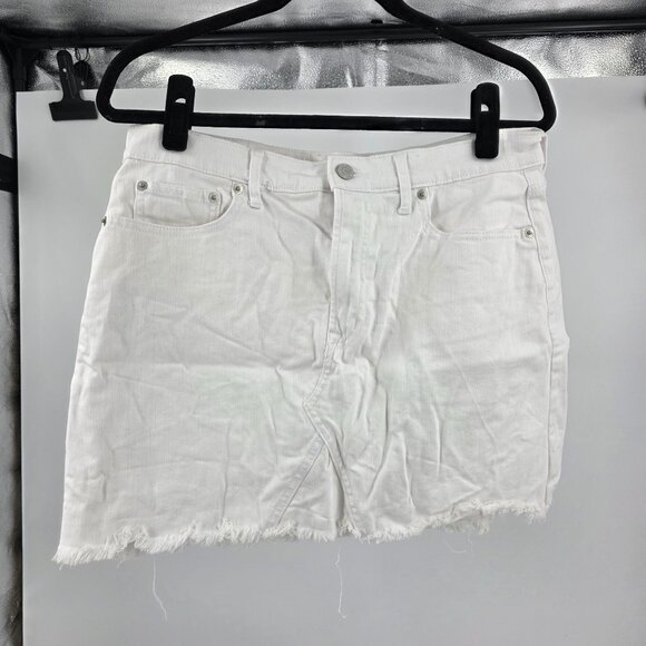 Gap Denim White Distressed Fringe Hem Skirt Size 10 - Picture 1 of 10